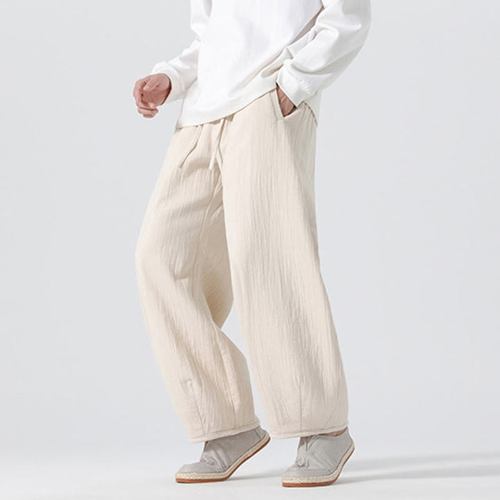Pantalon large en pur coton avec cordon de serrage et poches pour homme, style zen chinois, motif Buddha Stones - image 5