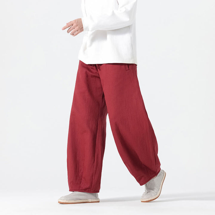 Pantalon large en pur coton avec cordon de serrage et poches pour homme, style zen chinois, motif Buddha Stones - image 14