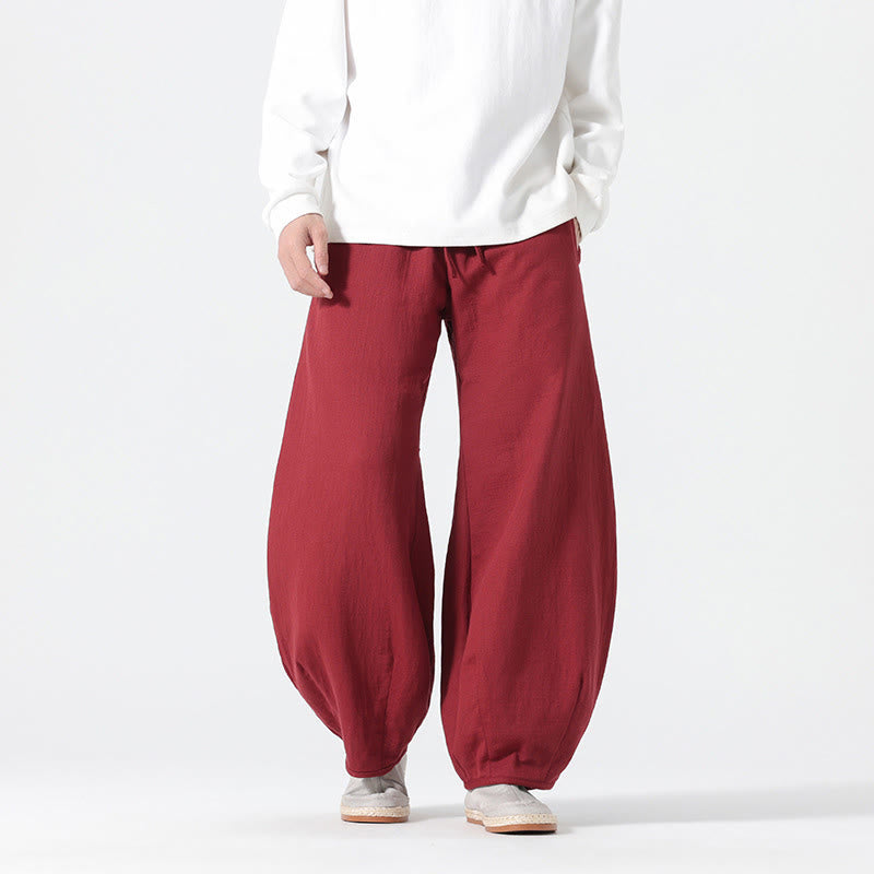 Pantalon large pour homme, style zen chinois, avec cordon de serrage et poches, orné de Buddha Stones - Cramoisi - US/UK/AU46，EU56 (5XL) - image 10