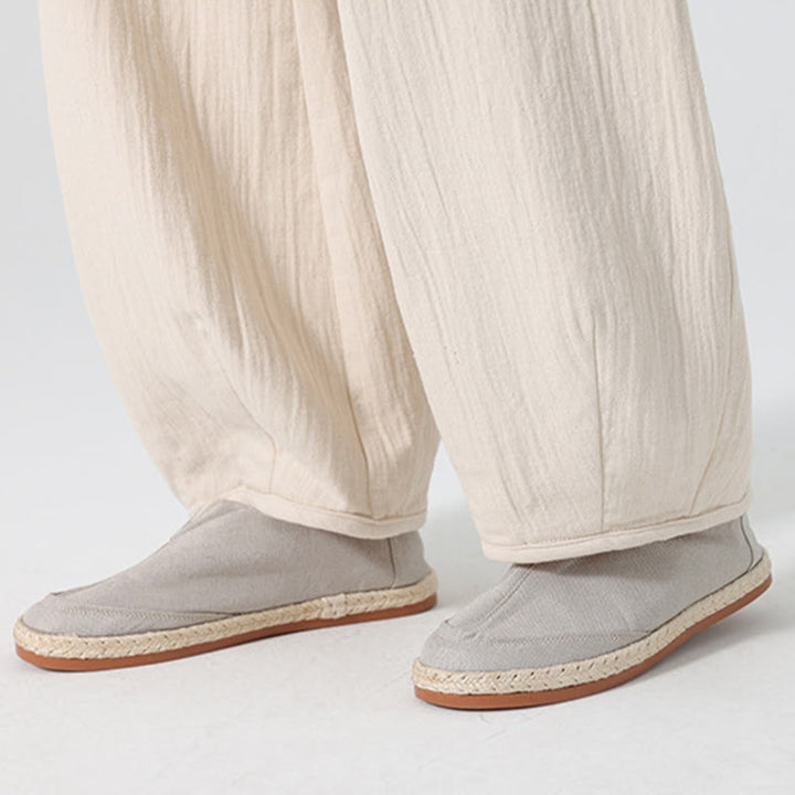Pantalon large en pur coton avec cordon de serrage et poches pour homme, style zen chinois, motif Buddha Stones - image 7