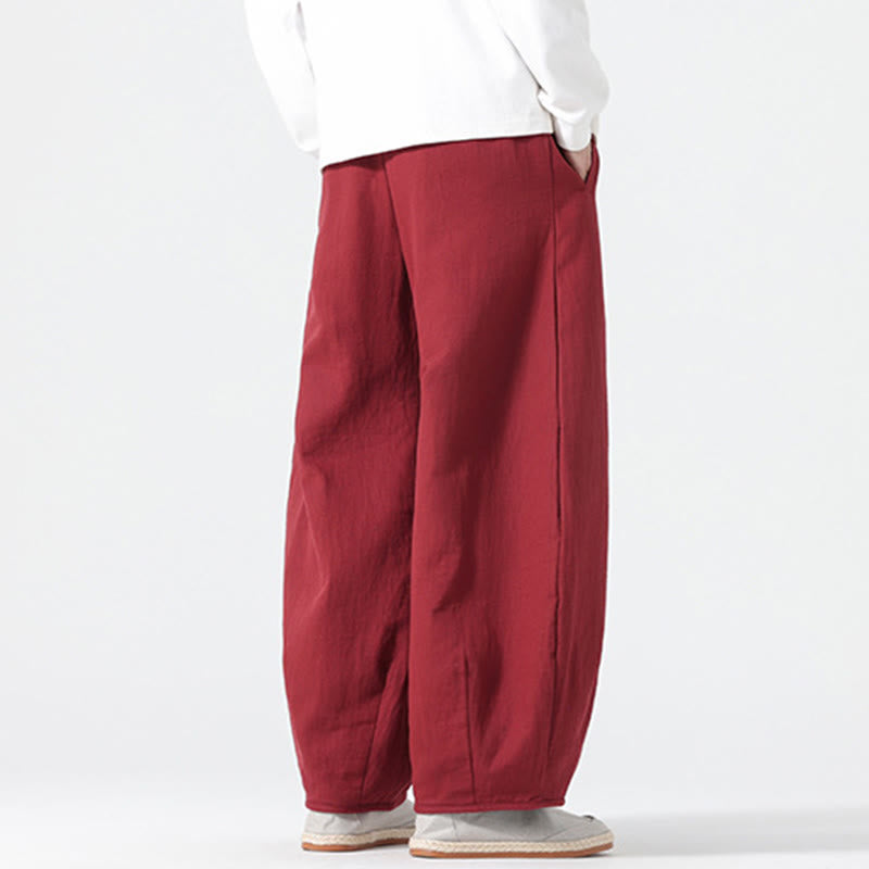 Pantalon large en pur coton avec cordon de serrage et poches pour homme, style zen chinois, motif Buddha Stones - image 12