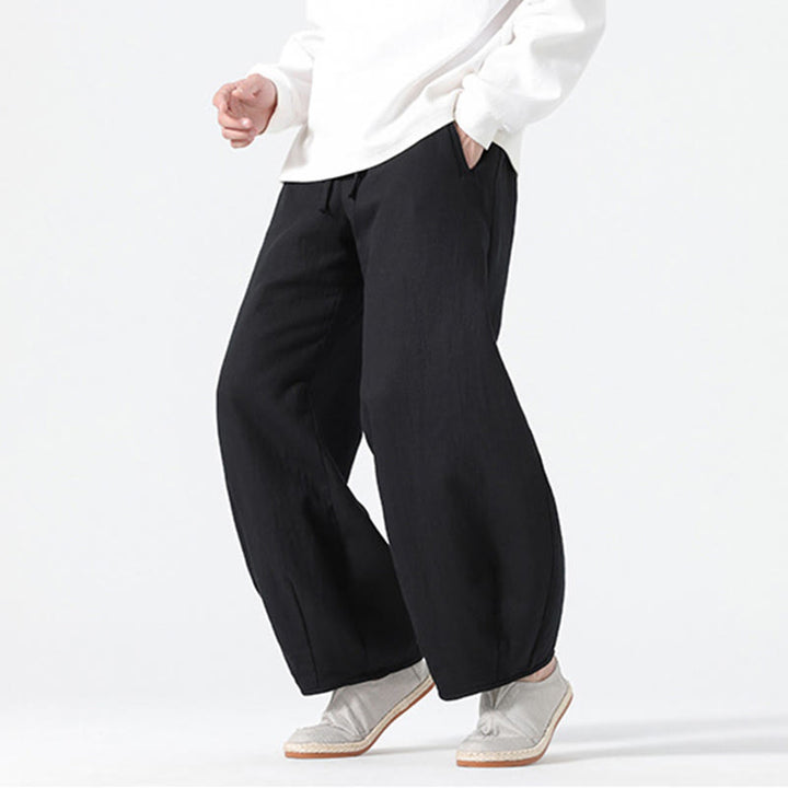 Pantalon large en pur coton avec cordon de serrage et poches pour homme, style zen chinois, motif Buddha Stones - image 21