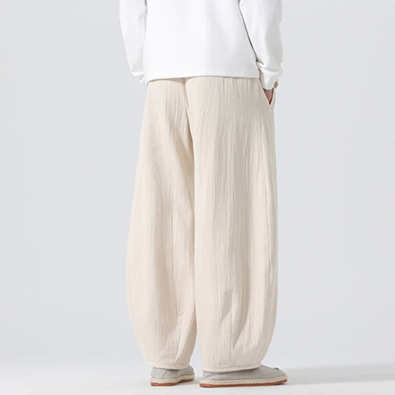Pantalon large en pur coton avec cordon de serrage et poches pour homme, style zen chinois, motif Buddha Stones - image 2