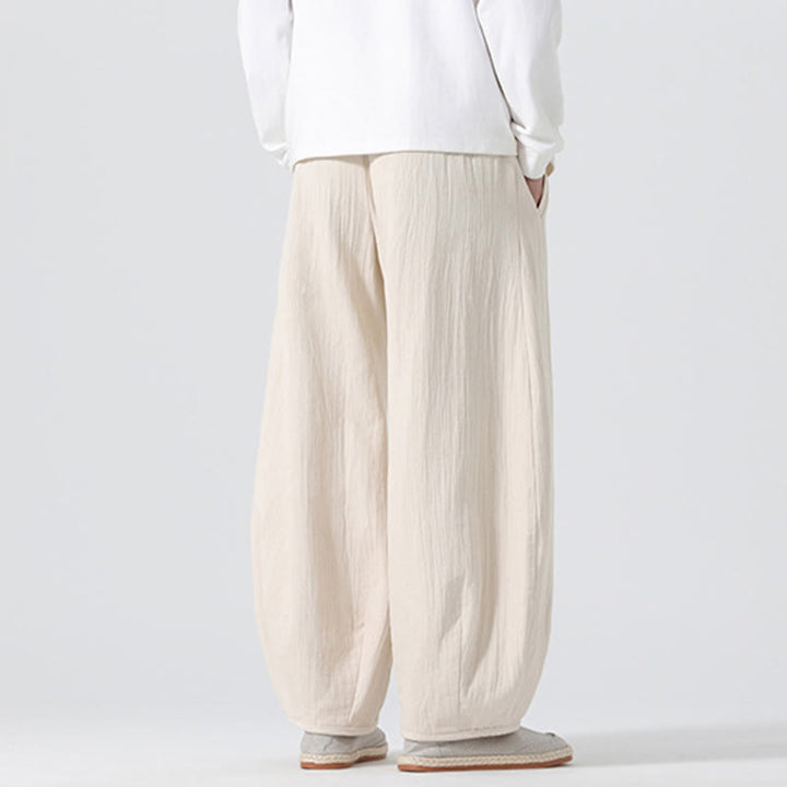 Pantalon large en pur coton avec cordon de serrage et poches pour homme, style zen chinois, motif Buddha Stones - image 2