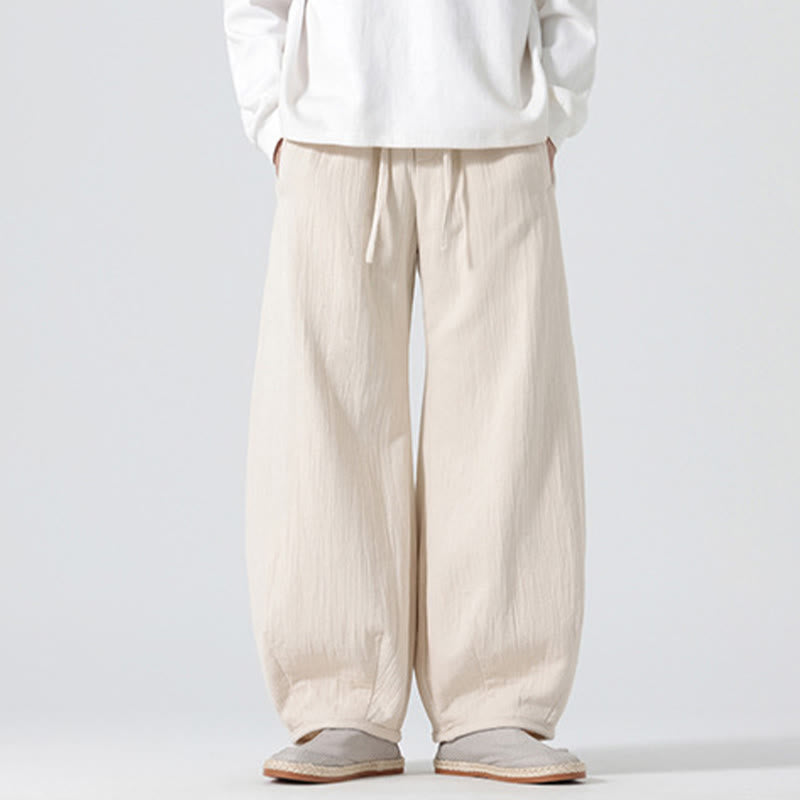 Pantalon large en pur coton avec cordon de serrage et poches pour homme, style zen chinois, motif Buddha Stones - image 1