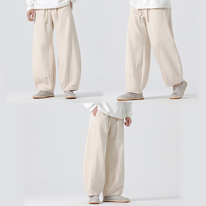 Pantalon large en pur coton avec cordon de serrage et poches pour homme, style zen chinois, motif Buddha Stones - image 8