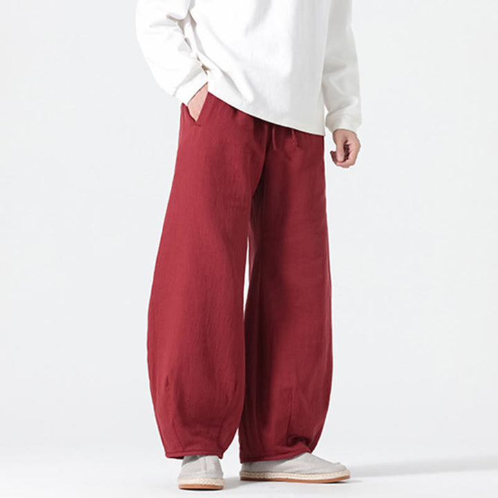 Pantalon large en pur coton avec cordon de serrage et poches pour homme, style zen chinois, motif Buddha Stones - image 13