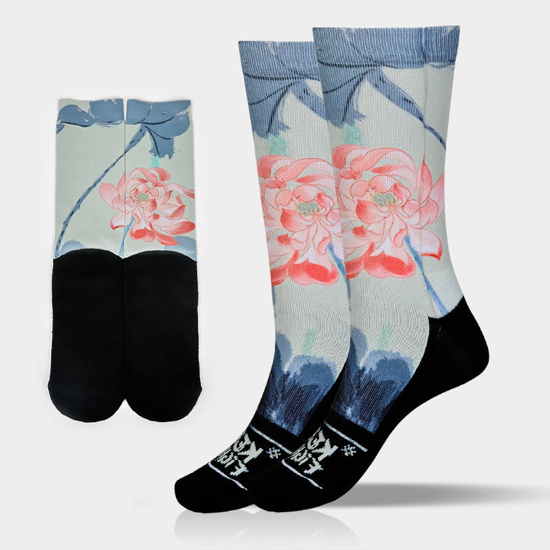 Chaussettes unisexes décontractées à imprimé Buddha Stones et Lotus pour hommes et femmes - Azuré - Taille unique (US 5-10,5, EU 38-44, UK/AU 5-10,5, AISA 24,5-28 cm) - image 0