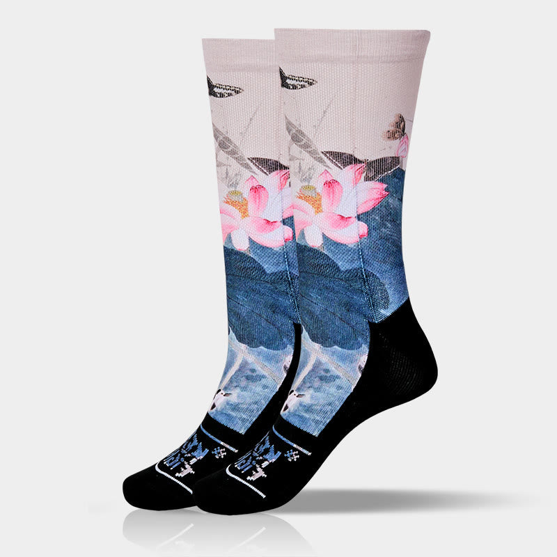 Chaussettes unisexes décontractées à imprimé Buddha Stones, fleurs de lotus, feuilles, papillons, pour hommes et femmes - image 9