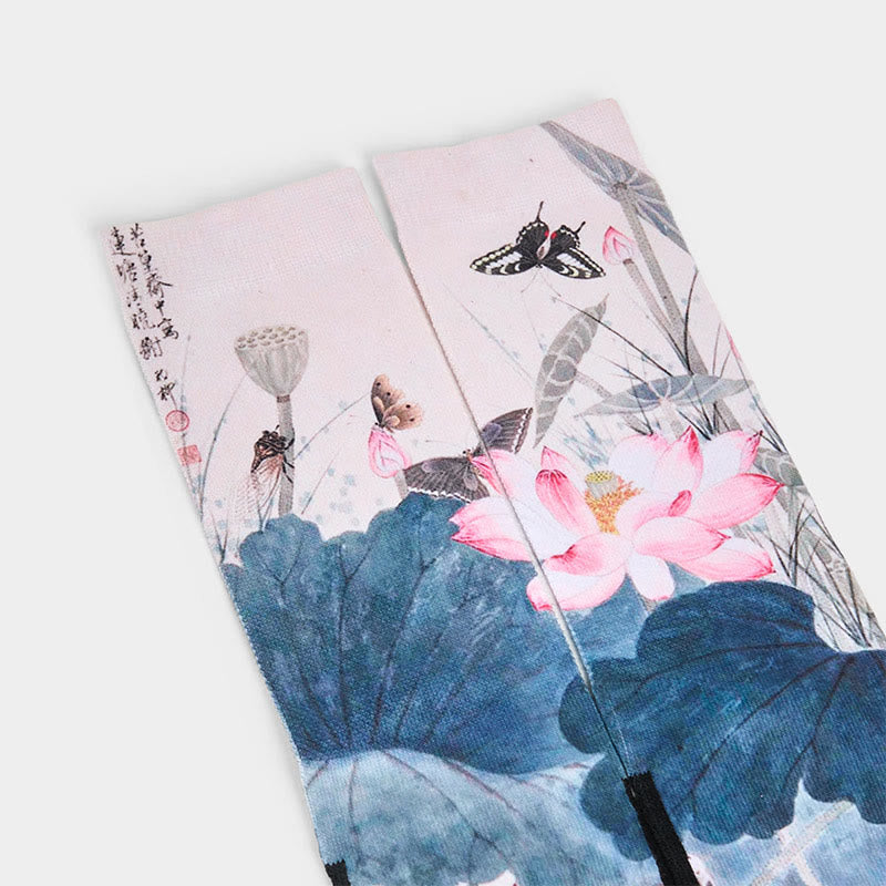 Chaussettes unisexes décontractées à imprimé Buddha Stones, fleurs de lotus, feuilles, papillons, pour hommes et femmes - image 2