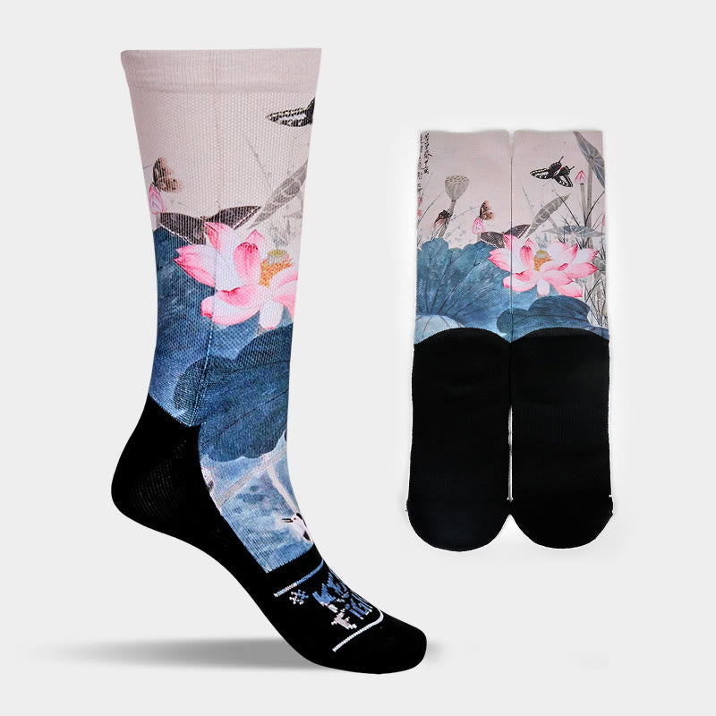 Chaussettes unisexes décontractées à imprimé Buddha Stones, fleurs de lotus, feuilles, papillons, pour hommes et femmes - image 8