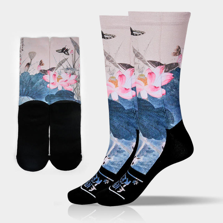 Chaussettes unisexes décontractées à imprimé Buddha Stones, fleurs de lotus, feuilles, papillons, pour hommes et femmes - Beige - Taille unique (US 5-10,5, EU 38-44, UK/AU 5-10,5, AISA 24,5-28 cm) - image 0