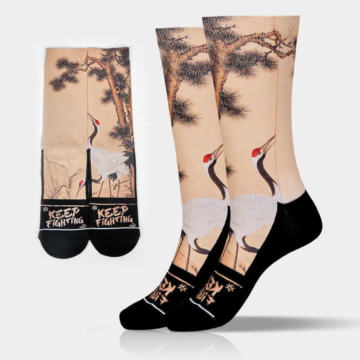 Chaussettes unisexes décontractées à motif de Buddha Stones , grue blanche, pins, montagnes, pour hommes et femmes - Bisque - Taille unique (US 5-10,5, EU 38-44, UK/AU 5-10,5, AISA 24,5-28 cm) - image 0