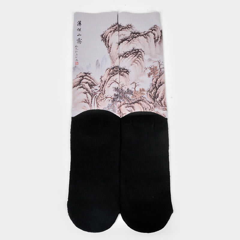 Chaussettes unisexes décontractées à motif de Buddha Stones , grue blanche, pins, montagnes, pour hommes et femmes - image 12
