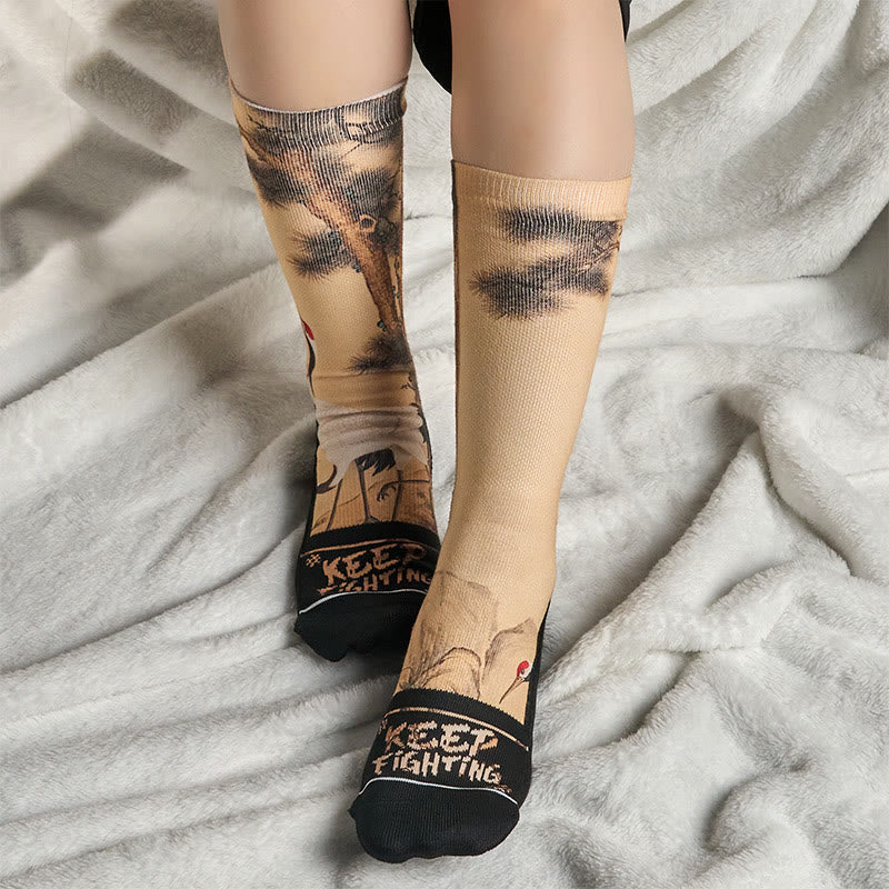 Chaussettes unisexes décontractées à motif de Buddha Stones , grue blanche, pins, montagnes, pour hommes et femmes - image 5