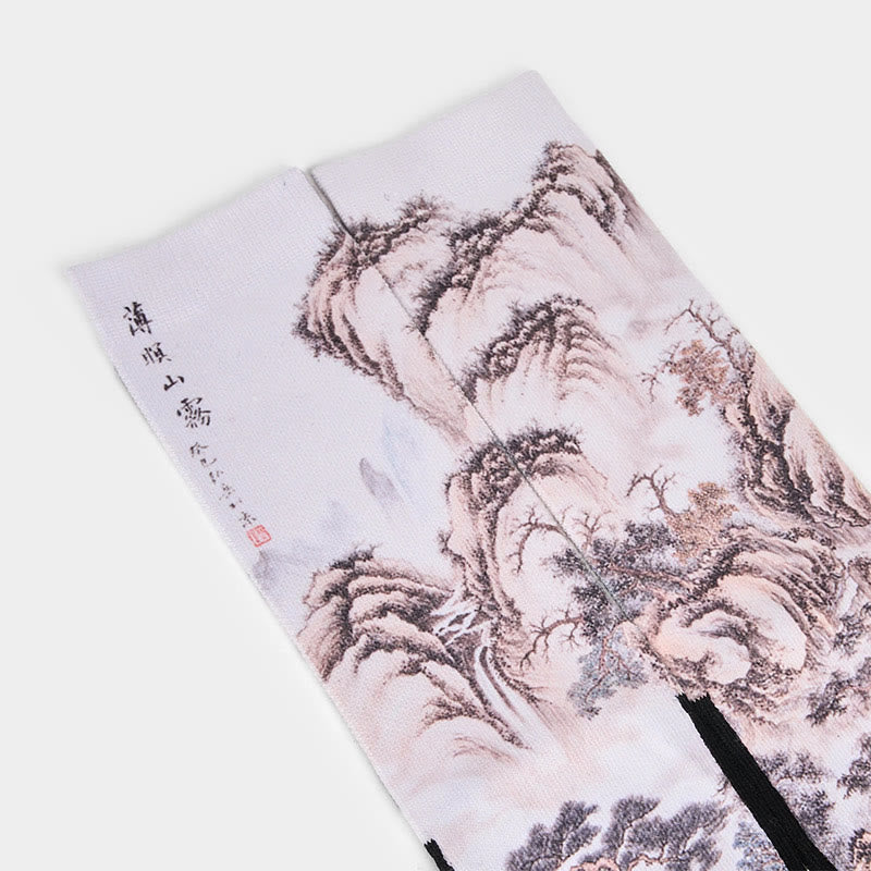 Chaussettes unisexes décontractées à motif de Buddha Stones , grue blanche, pins, montagnes, pour hommes et femmes - image 13