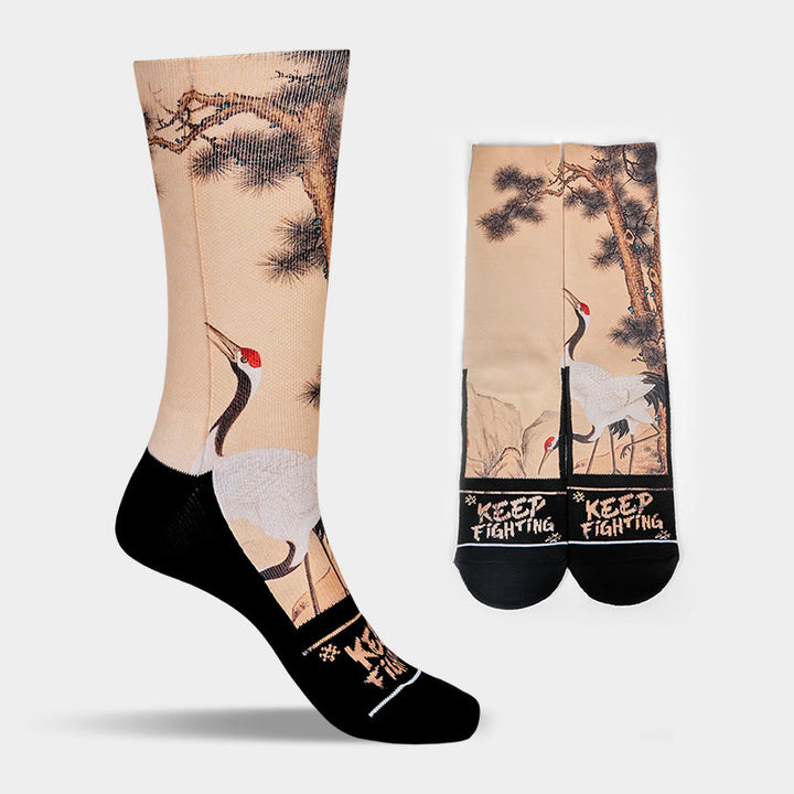 Chaussettes unisexes décontractées à motif de Buddha Stones , grue blanche, pins, montagnes, pour hommes et femmes - image 9