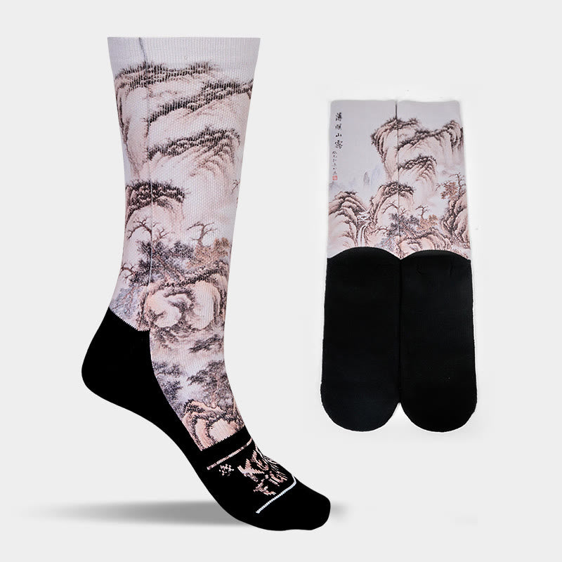 Chaussettes unisexes décontractées à motif de Buddha Stones , grue blanche, pins, montagnes, pour hommes et femmes - image 19