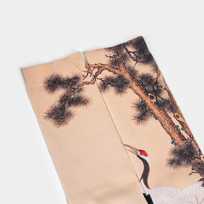 Chaussettes unisexes décontractées à motif de Buddha Stones , grue blanche, pins, montagnes, pour hommes et femmes - image 2