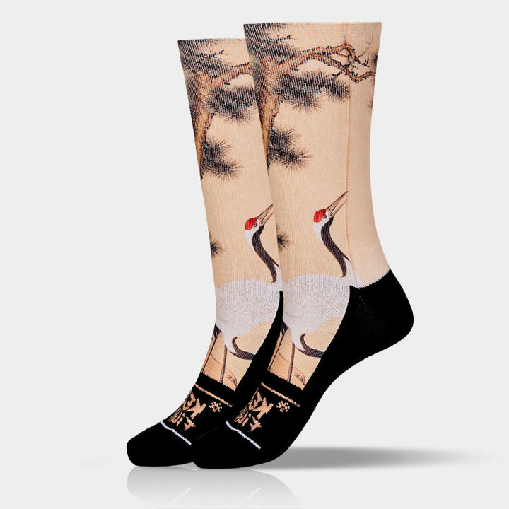 Chaussettes unisexes décontractées à motif de Buddha Stones , grue blanche, pins, montagnes, pour hommes et femmes - image 10