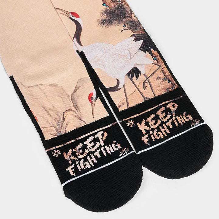 Chaussettes unisexes décontractées à motif de Buddha Stones , grue blanche, pins, montagnes, pour hommes et femmes - image 3