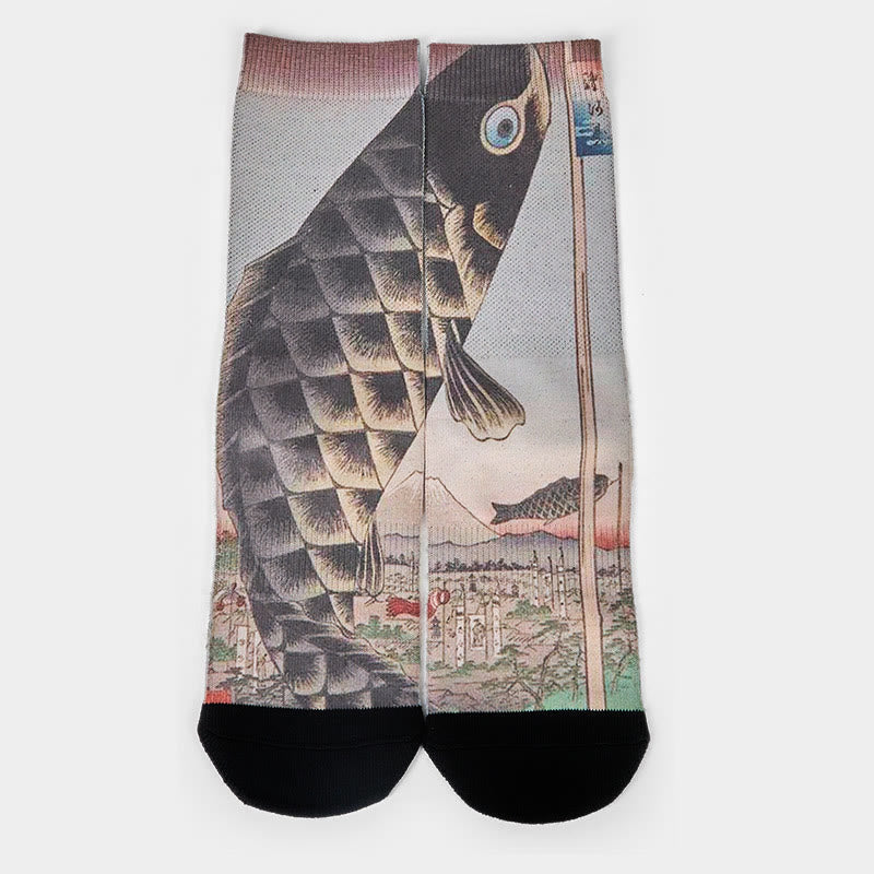 Buddha Stones unisexes décontractées à motif de poisson Koi du Mont Fuji pour hommes et femmes - image 1