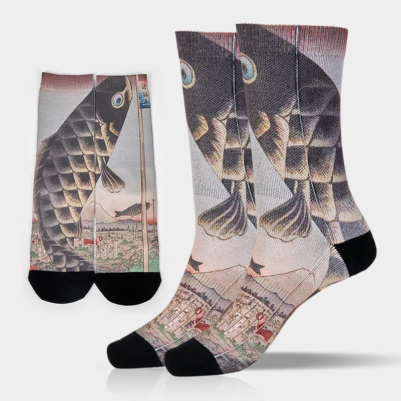 Buddha Stones unisexes décontractées à motif de poisson Koi du Mont Fuji pour hommes et femmes - Gris clair - ML (US 8-12, EU 41-45, UK/AU 7,5-11,5, AISA 25,5-28,5 cm) - image 0