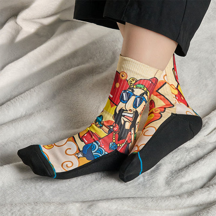Chaussettes unisexes décontractées Buddha Stones God Of Wealth Red Envelopes Lingot Micro Crew pour hommes et femmes - image 4