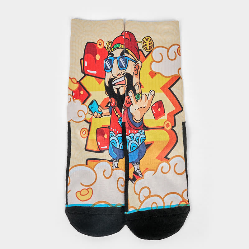 Chaussettes unisexes décontractées Buddha Stones God Of Wealth Red Envelopes Lingot Micro Crew pour hommes et femmes - image 1