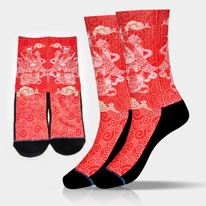 Chaussettes unisexes décontractées à motif Buddha Stones et nuages ​​de bon augure pour homme et femme - Rouge - SM (US 3,5-8,5, EU 33-39, UK/AU 1,5-6, Asie 21,5-25 cm) - image 0