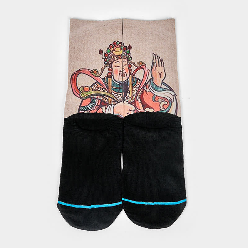 Chaussettes unisexes décontractées à imprimé Buddha Stones et Dieu de la richesse Ruyi pour hommes et femmes - image 1