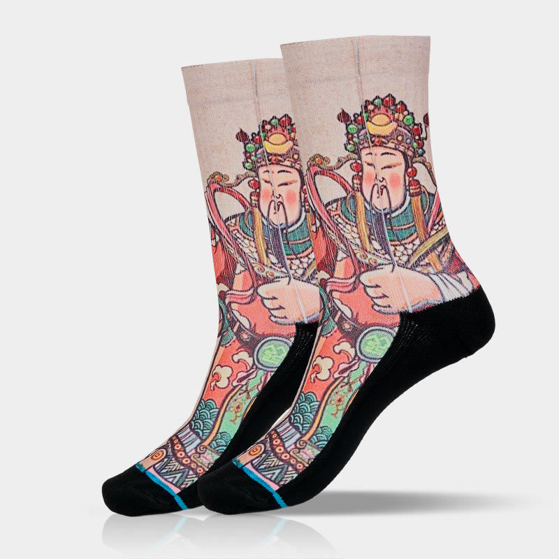 Chaussettes unisexes décontractées à imprimé Buddha Stones et Dieu de la richesse Ruyi pour hommes et femmes - image 9