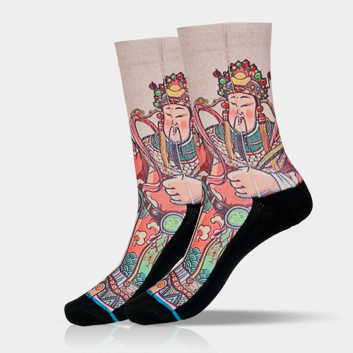Chaussettes unisexes décontractées à imprimé Buddha Stones et Dieu de la richesse Ruyi pour hommes et femmes - image 9
