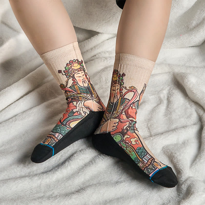Chaussettes unisexes décontractées à imprimé Buddha Stones et Dieu de la richesse Ruyi pour hommes et femmes - image 5