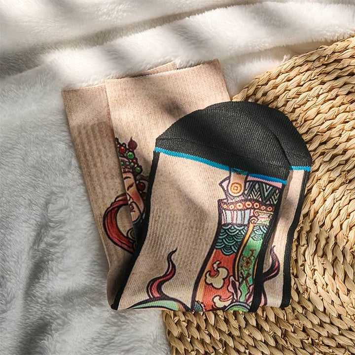 Chaussettes unisexes décontractées à imprimé Buddha Stones et Dieu de la richesse Ruyi pour hommes et femmes - image 4