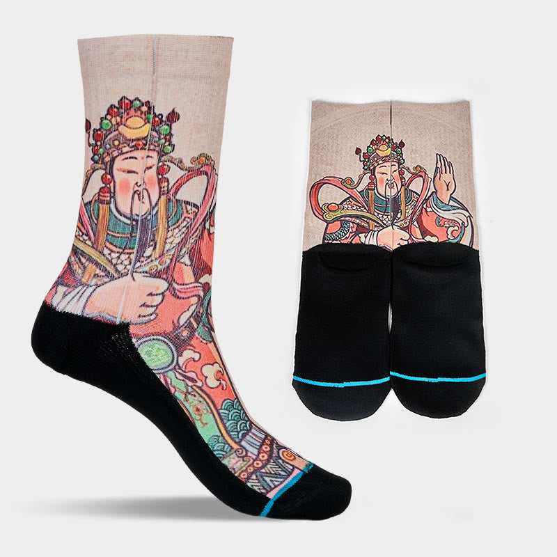 Chaussettes unisexes décontractées à imprimé Buddha Stones et Dieu de la richesse Ruyi pour hommes et femmes - image 8