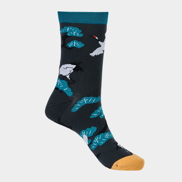 Chaussettes mi-mollet décontractées Buddha Stones à motif grue blanche et pin pour femme - image 5