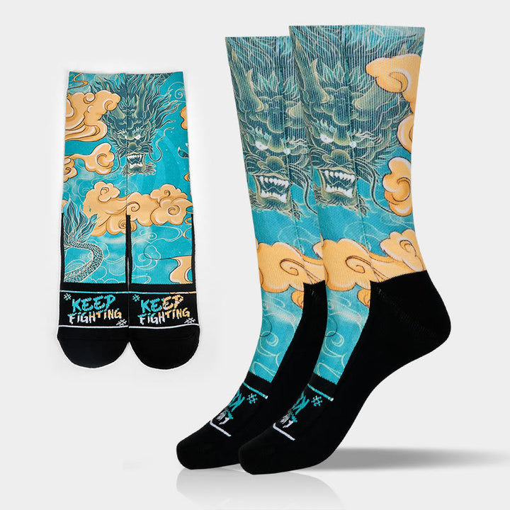 Buddha Stones courtes décontractées pour homme avec motif dragon et nuages ​​de bon augure - Bleu ciel - ML (US 7,5-12, EU 40-45, UK/AU 7-11,5, AISA 25,5-28,5 cm) - image 0
