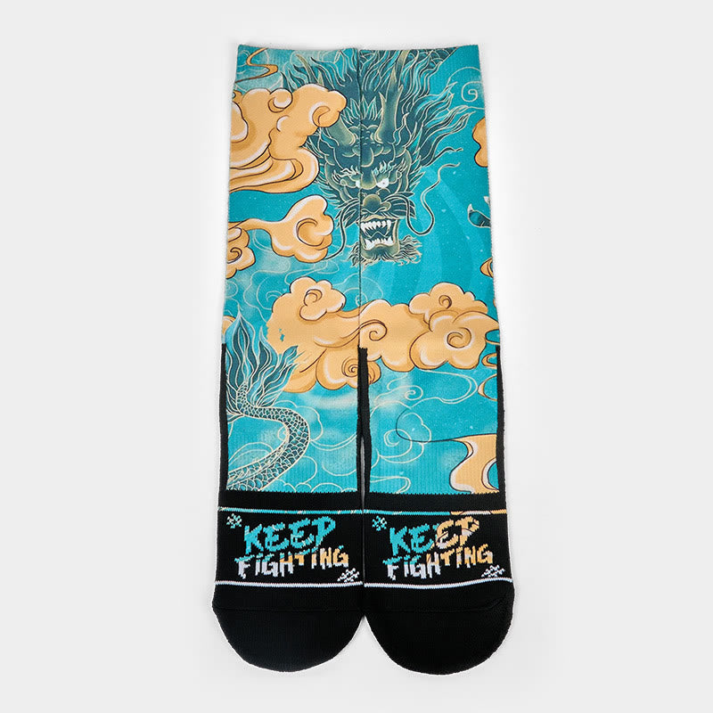 Buddha Stones courtes décontractées pour homme avec motif dragon et nuages ​​de bon augure - image 1