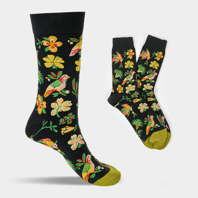 Chaussettes unisexes en coton avec motif de fleurs et d'oiseaux en fleurs et Buddha Stones pour hommes et femmes - image 8