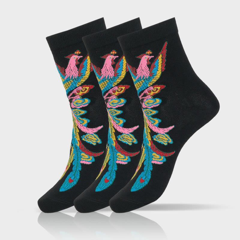 Lot de 3 paires de Buddha Stones décontractées multicolores pour femme Motif Phoenix - 3 paires de noir - SM (US 5,5-8,5, EU 36-40, UK/AU 3,5-6,5, AISA 23-25 ​​cm) - image 1