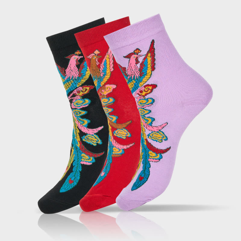 Lot de 3 paires de Buddha Stones décontractées multicolores pour femme Motif Phoenix - 3 paires (1 paire de chaque couleur) - SM (US 5,5-8,5, EU 36-40, UK/AU 3,5-6,5, AISA 23-25 ​​cm) - image 0