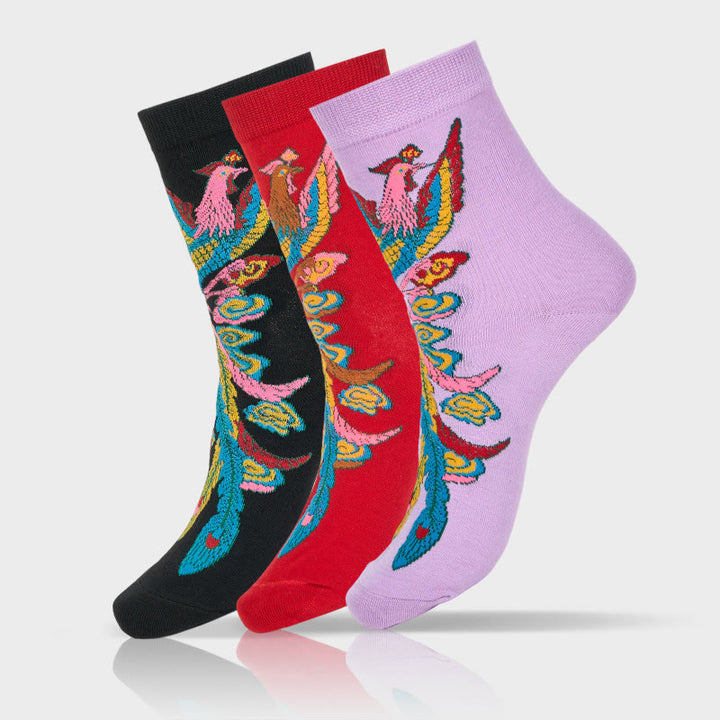 Lot de 3 paires de Buddha Stones décontractées multicolores pour femme Motif Phoenix - 3 paires (1 paire de chaque couleur) - SM (US 5,5-8,5, EU 36-40, UK/AU 3,5-6,5, AISA 23-25 ​​cm) - image 0