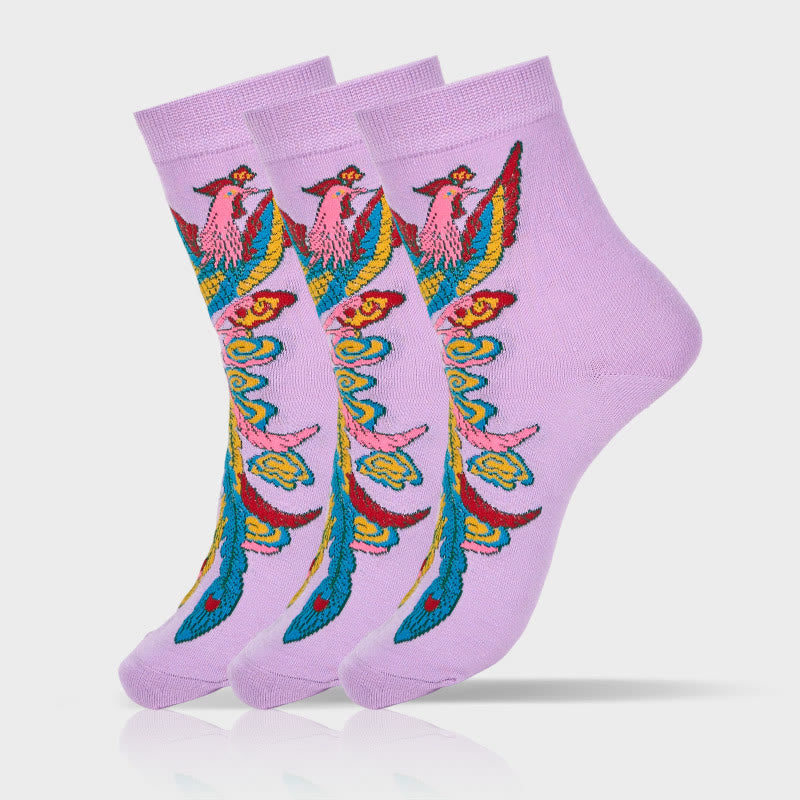 Lot de 3 paires de Buddha Stones décontractées multicolores pour femme Motif Phoenix - 3 paires de violet - SM (US 5,5-8,5, EU 36-40, UK/AU 3,5-6,5, AISA 23-25 ​​cm) - image 14