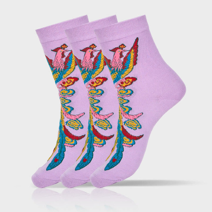 Lot de 3 paires de Buddha Stones décontractées multicolores pour femme Motif Phoenix - 3 paires de violet - SM (US 5,5-8,5, EU 36-40, UK/AU 3,5-6,5, AISA 23-25 ​​cm) - image 14
