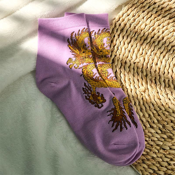 Lot de 5 paires de chaussettes décontractées Buddha Stones pour femme, motif dragon doré - image 12