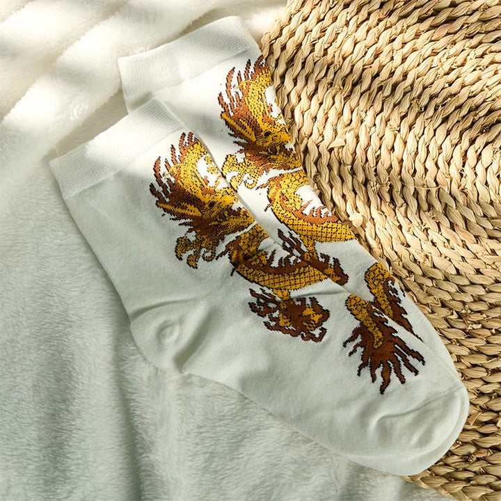 Lot de 5 paires de chaussettes décontractées Buddha Stones pour femme, motif dragon doré - image 18