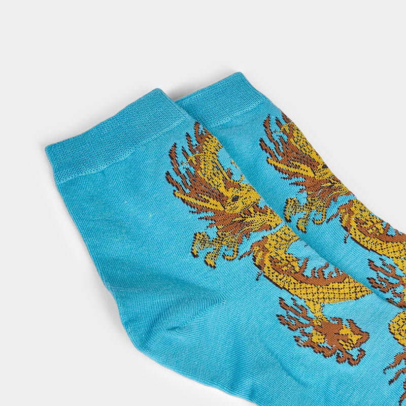 Lot de 5 paires de chaussettes décontractées Buddha Stones pour femme, motif dragon doré - image 25
