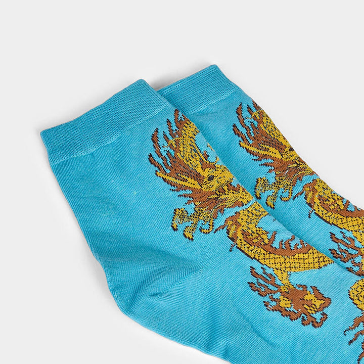 Lot de 5 paires de chaussettes décontractées Buddha Stones pour femme, motif dragon doré - image 25