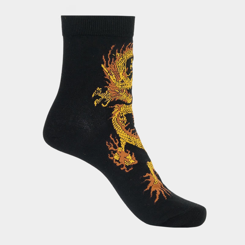 Lot de 5 paires de chaussettes décontractées Buddha Stones pour femme, motif dragon doré - image 9